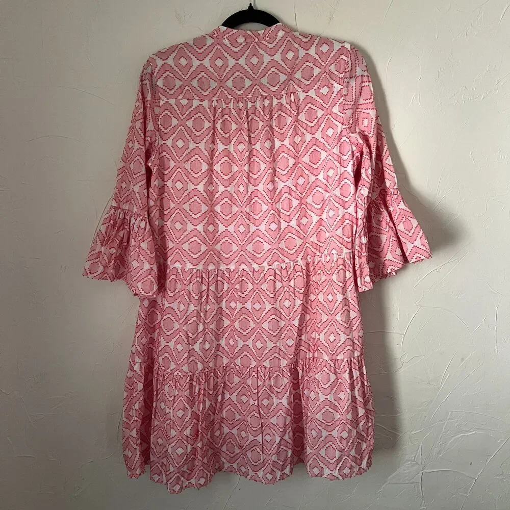 Tommy Bahama Pink Geometric Tassel Cover Up Dress Bell Sleeve Vacation Resort S - Picture 9 of 11